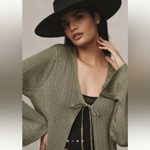 Anthropologie Long Shine Green Sparkly Cardigan Sweater, Size XS